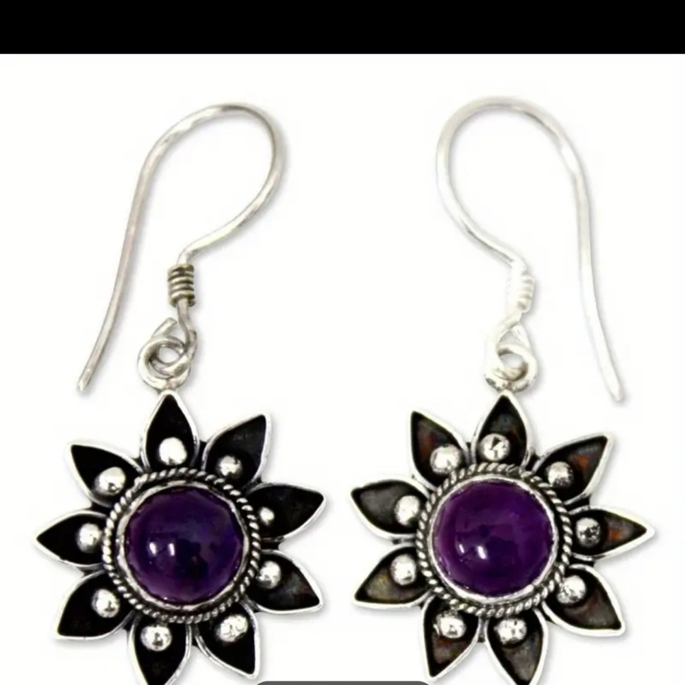 Elegant Purple Resin in Silver Earrings - Picture 4 of 4